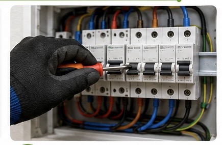 Registered electrician working on a distribution board